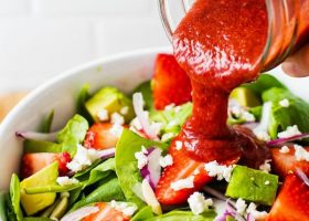 Strawberry Spinach Salad with Roasted Strawberry Vinaigrette