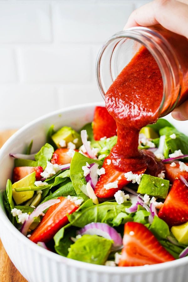 Strawberry Spinach Salad with Roasted Strawberry Vinaigrette